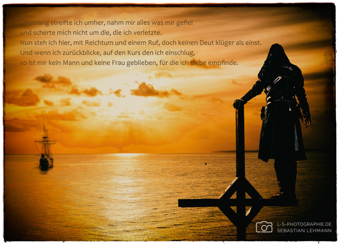 Charakter Portrait beim Assassins Creed Foto Shooting in Blankenberg.
Model: Anna
| Charakter: Edward Kenway
| Bild: LS Photographie - Sebastian Lehmann